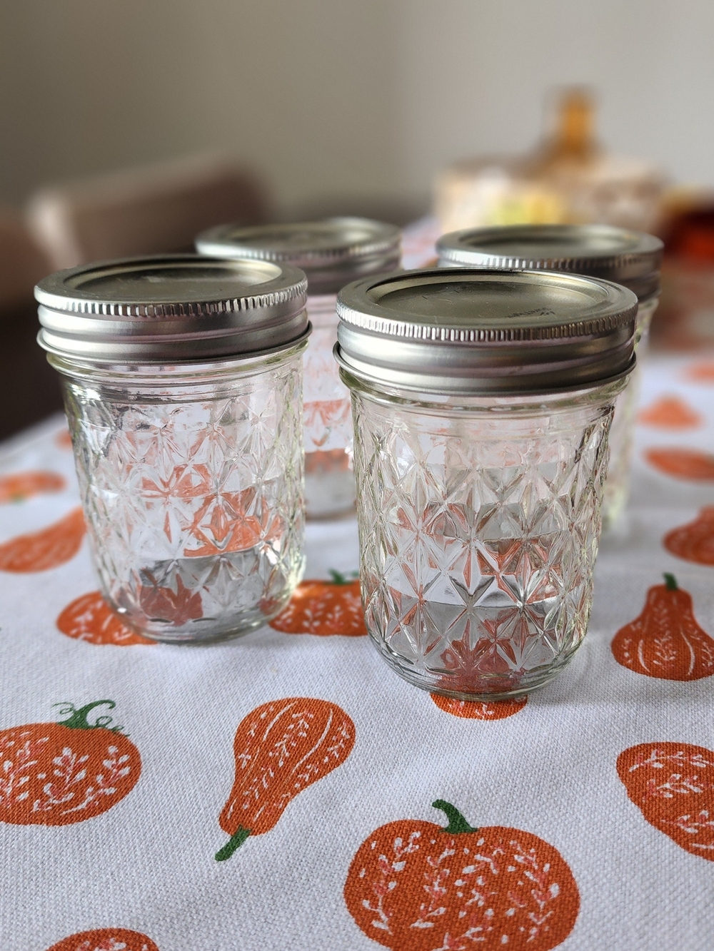 Clear Embossed Glass Ball Mason Jars with Silver Lids - Set of 6